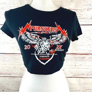 SHEIN Black Graphic Eagle Biker Crop Top | Motorcycle Rock Band Tee